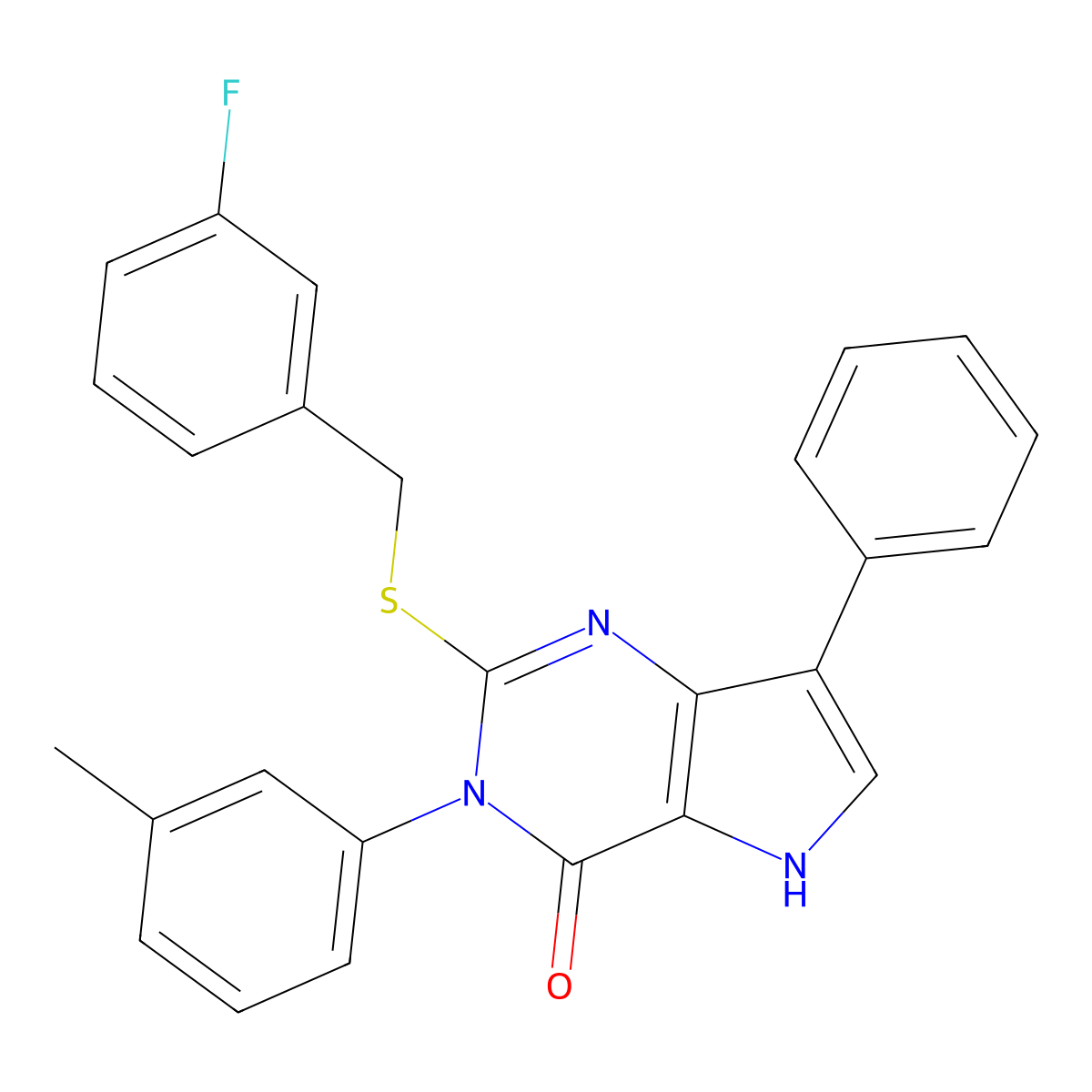 2-((3-fluorobenzyl)thio)-7-phenyl-3-(m-tolyl)-3H-pyrrolo[3,2-d]pyrimidin-4(5H)-one molecular structure, CAS 1793884-87-3