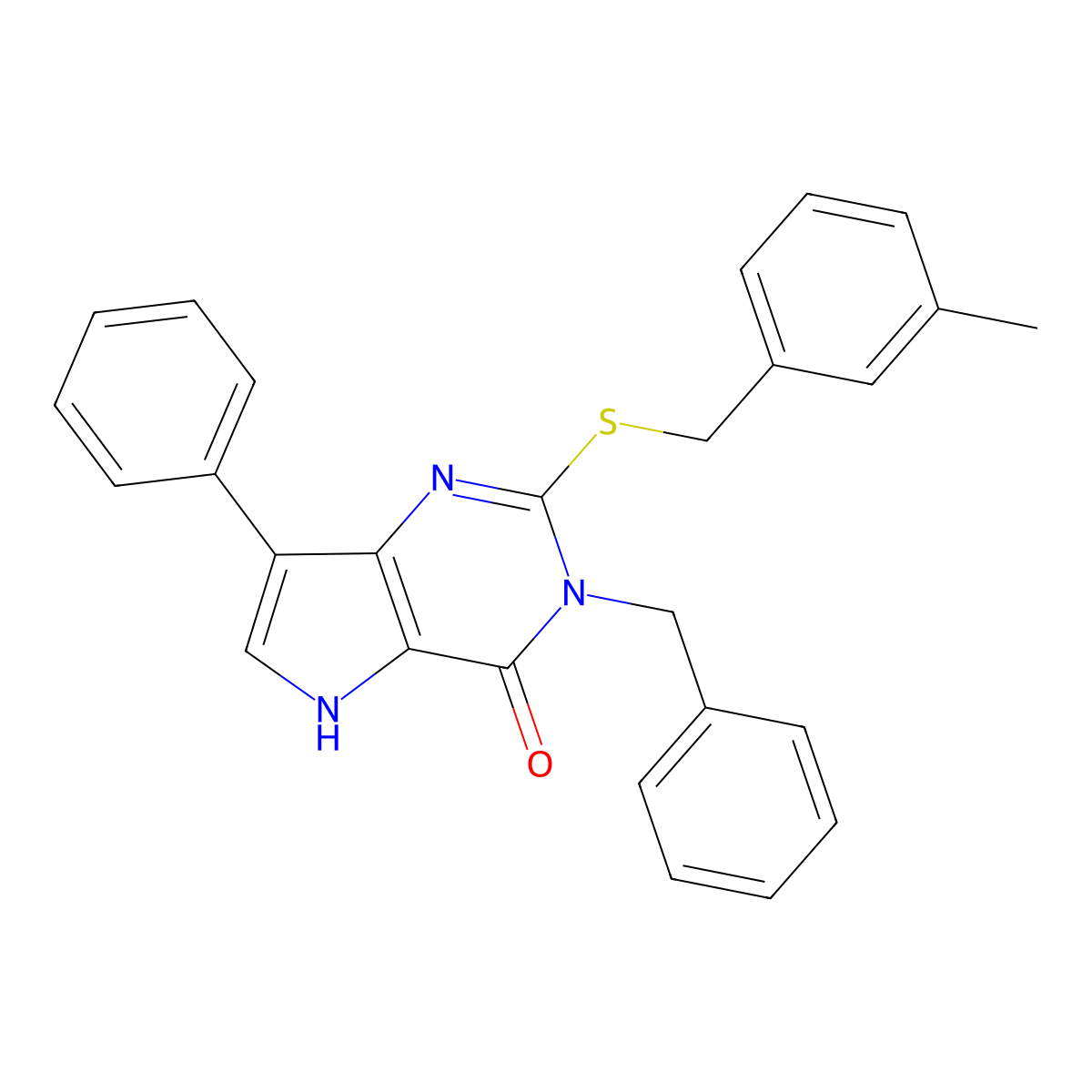 3-benzyl-2-((3-methylbenzyl)thio)-7-phenyl-3H-pyrrolo[3,2-d]pyrimidin-4(5H)-one molecular structure, CAS 1793885-42-3