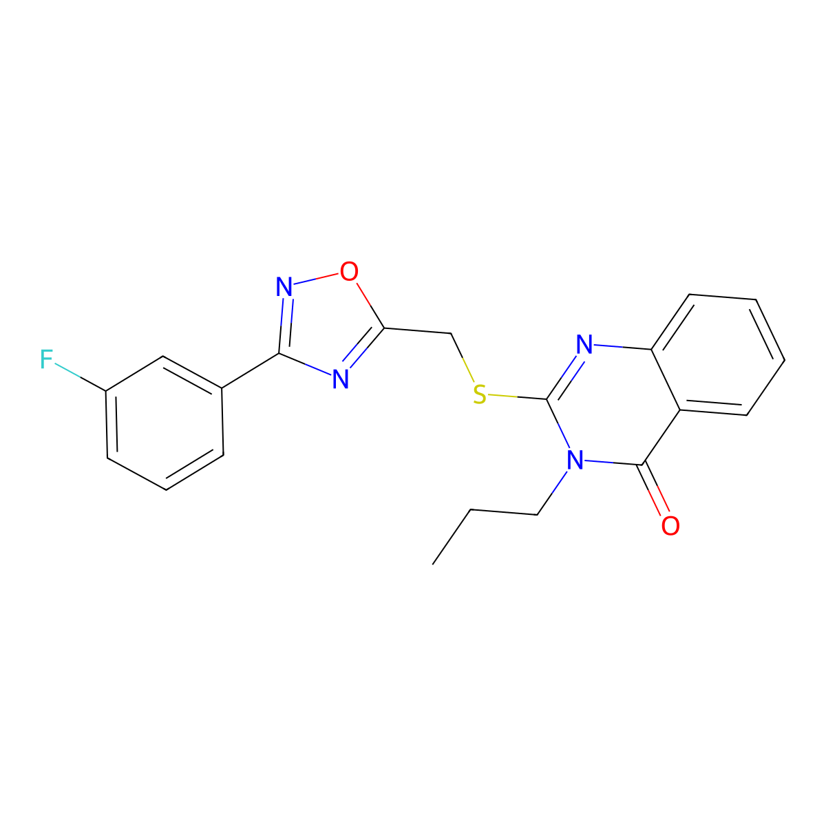 2-(((3-(3-fluorophenyl)-1,2,4-oxadiazol-5-yl)methyl)thio)-3-propylquinazolin-4(3H)-one molecular structure, CAS 1793886-27-7