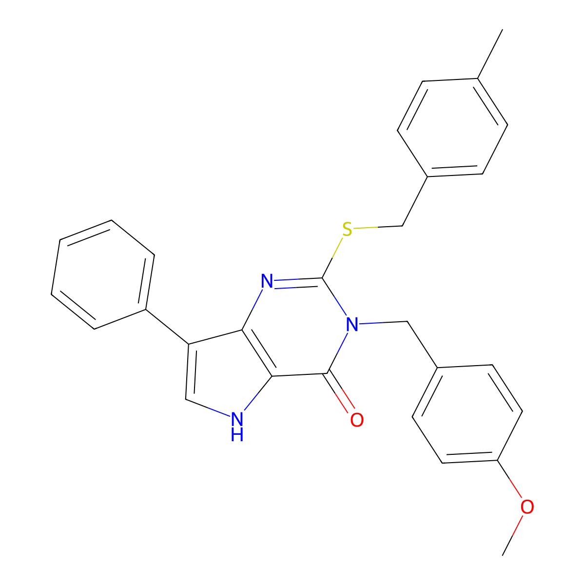 3-(4-methoxybenzyl)-2-((4-methylbenzyl)thio)-7-phenyl-3H-pyrrolo[3,2-d]pyrimidin-4(5H)-one molecular structure, CAS 1793887-58-7