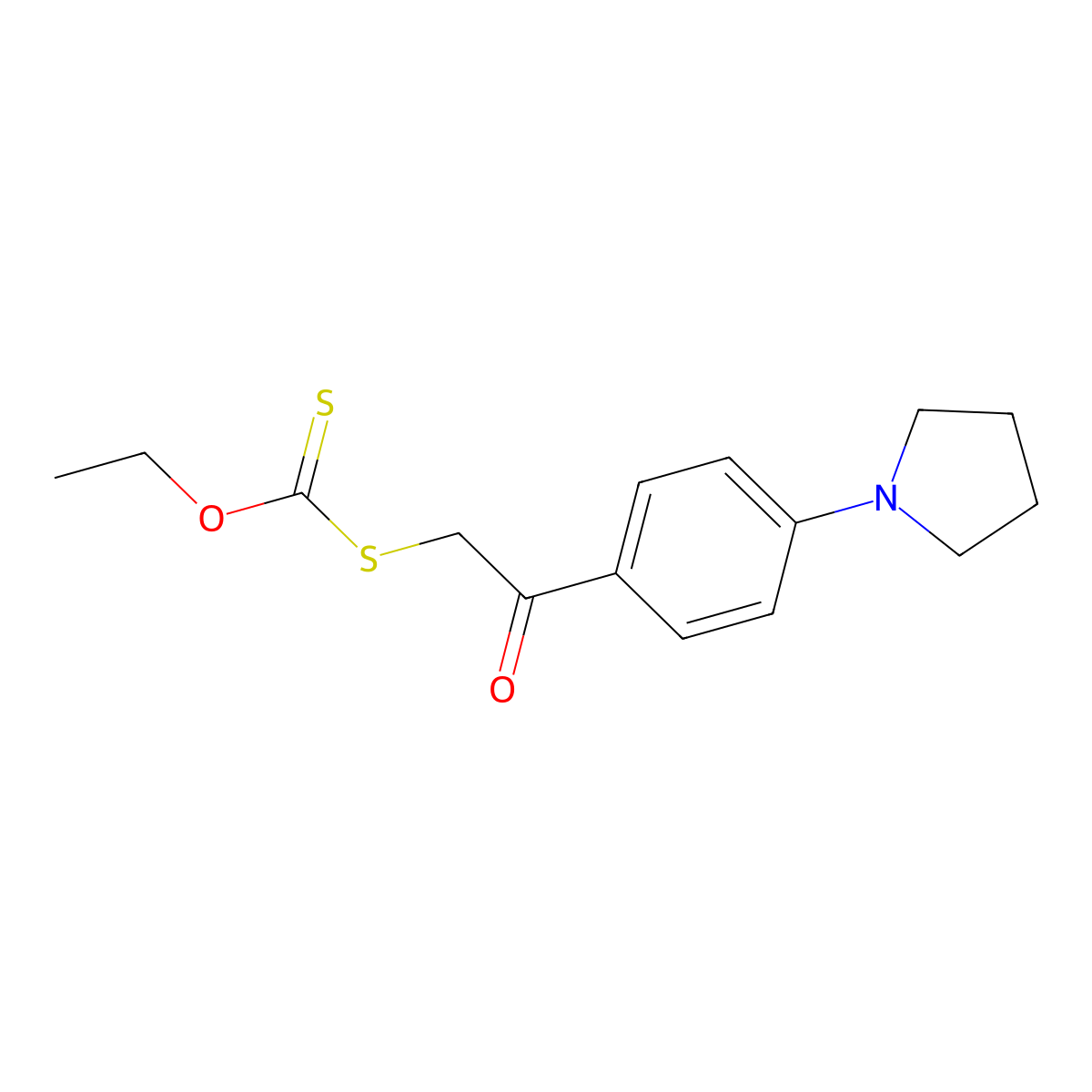 Dithiocarbonic acid O-ethyl ester S-[2-oxo-2-(4-pyrrolidin-1-yl-phenyl)-ethyl] ester molecular structure, CAS 1793954-81-0