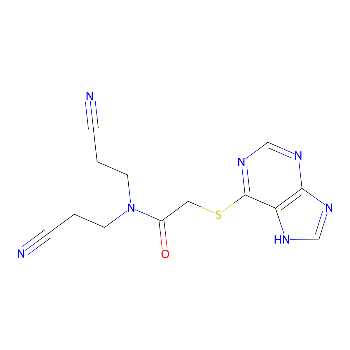 N,N-bis(2-cyanoethyl)-2-(7H-purin-6-ylsulfanyl)acetamide molecular structure, CAS 1794078-47-9