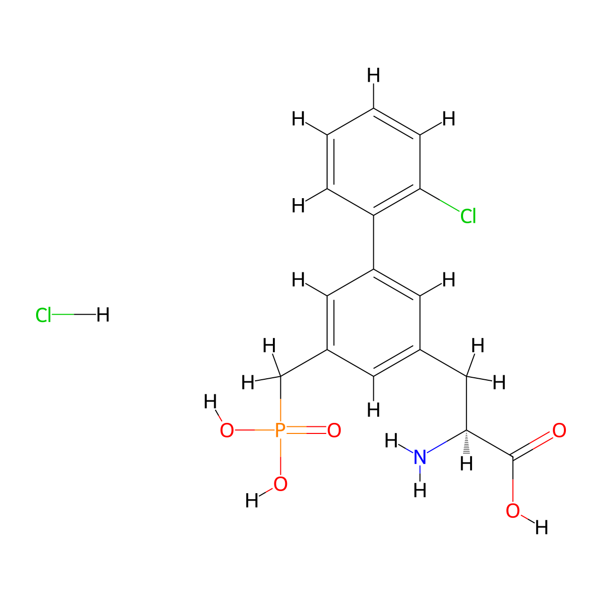 [1,1'-Biphenyl]-3-propanoic acid, alpha-amino-2'-chloro-5-(phosphonomethyl)-, hydrochloride, (S)- molecular structure, CAS 179411-93-9
