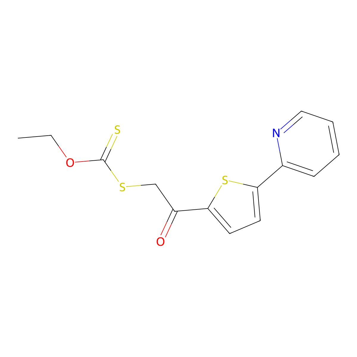 Dithiocarbonic acid O-ethyl ester S-[2-oxo-2-(5-pyridin-2-yl-thiophen-2-yl)-ethyl] ester molecular structure, CAS 1794656-76-0