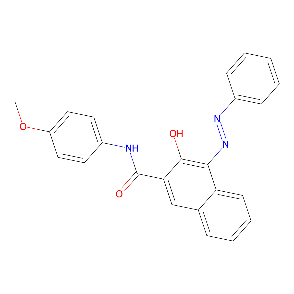 2-Naphthalenecarboxamide, 3-hydroxy-N-(4-methoxyphenyl)-4-(2-phenyldiazenyl)- molecular structure, CAS 17947-32-9