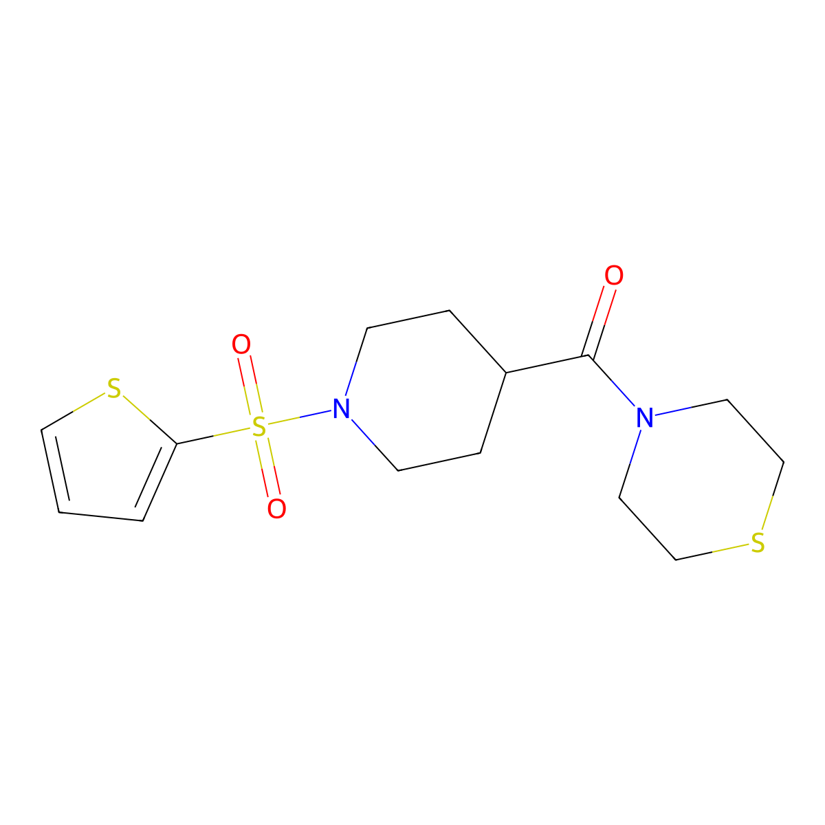 Thiomorpholino(1-(thiophen-2-ylsulfonyl)piperidin-4-yl)methanone molecular structure, CAS 1794737-85-1