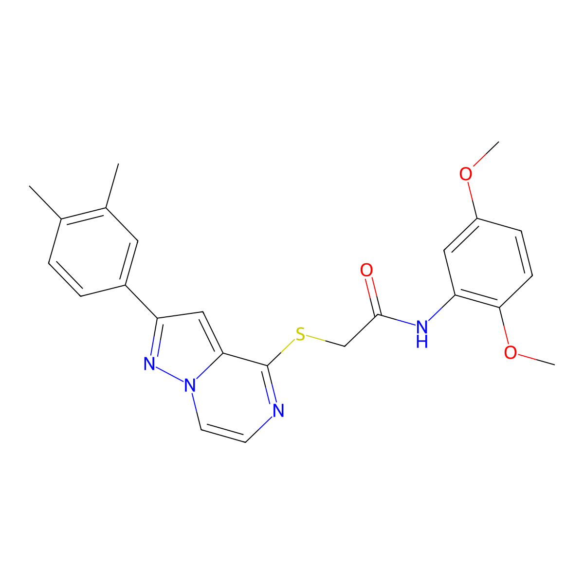 N-(2,5-Dimethoxyphenyl)-2-{[2-(3,4-dimethylphenyl)pyrazolo[1,5-A]pyrazin-4-YL]sulfanyl}acetamide molecular structure, CAS 1794738-12-7