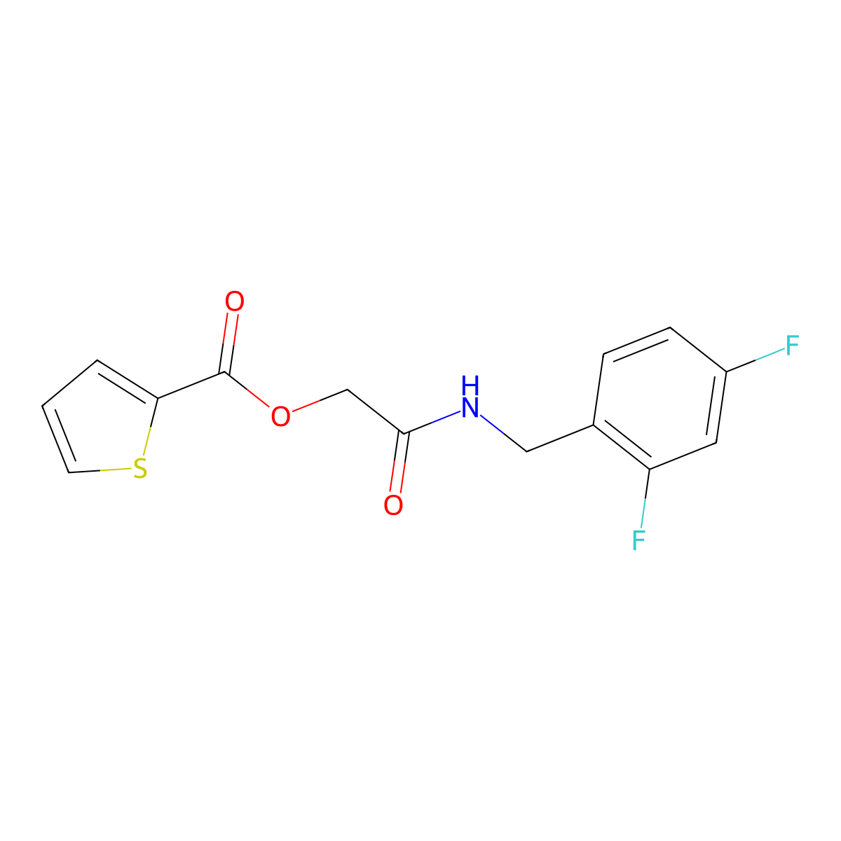 {[(2,4-Difluorophenyl)methyl]carbamoyl}methyl thiophene-2-carboxylate molecular structure, CAS 1794741-57-3
