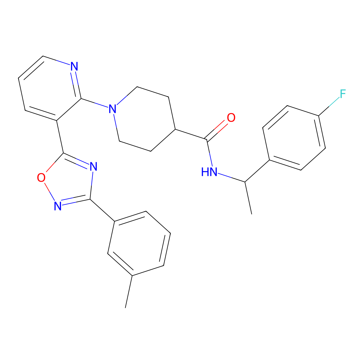 N-[1-(4-Fluorophenyl)ethyl]-1-{3-[3-(3-methylphenyl)-1,2,4-oxadiazol-5-YL]pyridin-2-YL}piperidine-4-carboxamide molecular structure, CAS 1794742-19-0