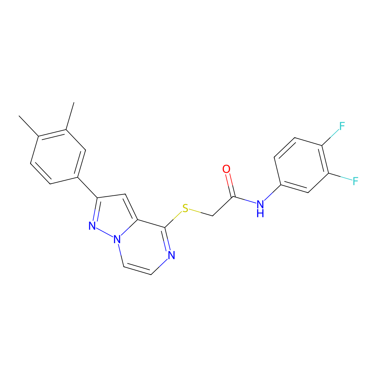N-(3,4-Difluorophenyl)-2-{[2-(3,4-dimethylphenyl)pyrazolo[1,5-A]pyrazin-4-YL]sulfanyl}acetamide molecular structure, CAS 1794742-25-8