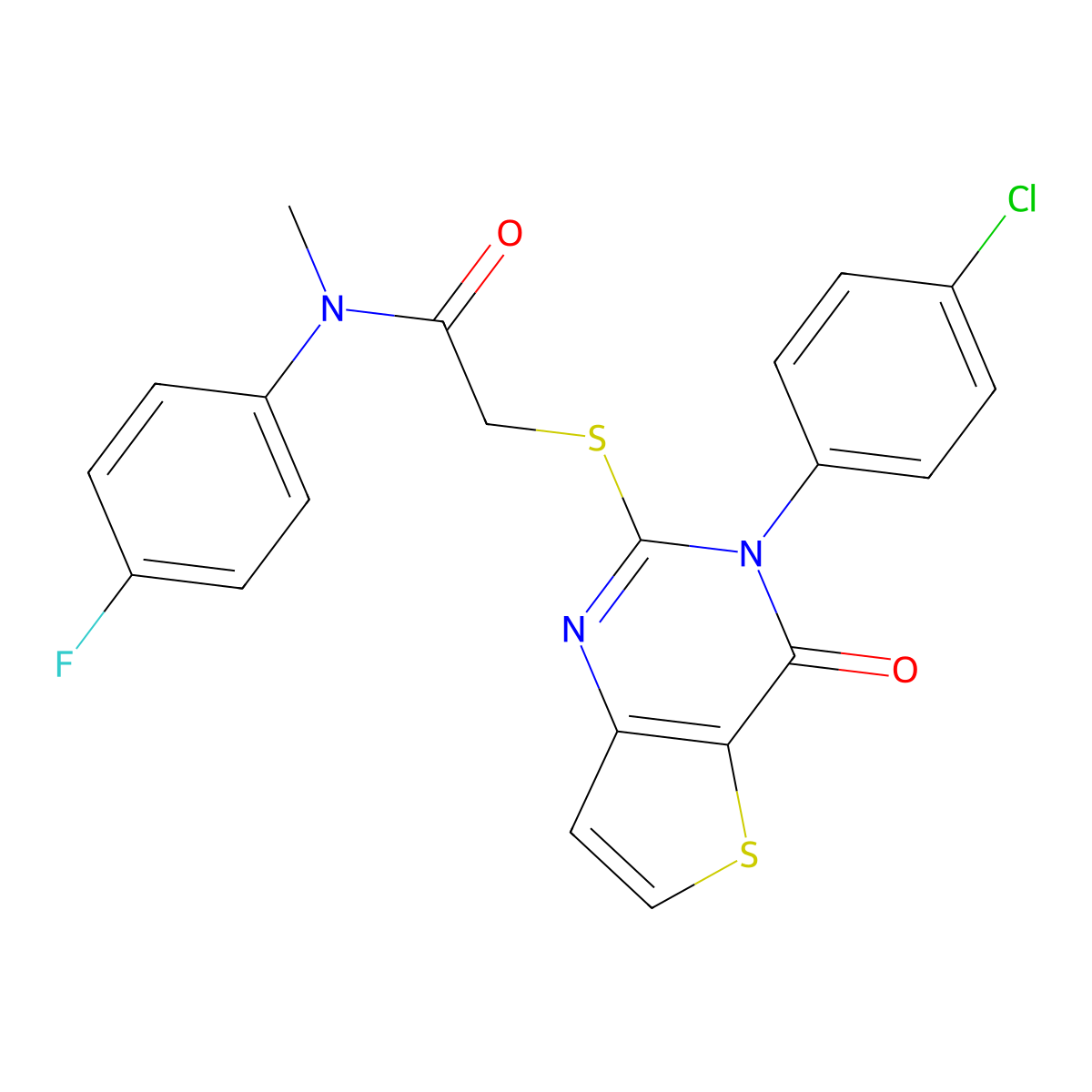 2-{[3-(4-chlorophenyl)-4-oxo-3H,4H-thieno[3,2-d]pyrimidin-2-yl]sulfanyl}-N-(4-fluorophenyl)-N-methylacetamide molecular structure, CAS 1794752-07-0