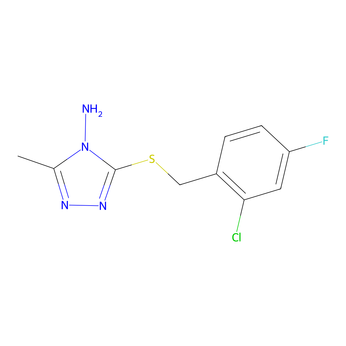 3-[(2-chloro-4-fluorobenzyl)sulfanyl]-5-methyl-4H-1,2,4-triazol-4-amine molecular structure, CAS 1794763-42-0
