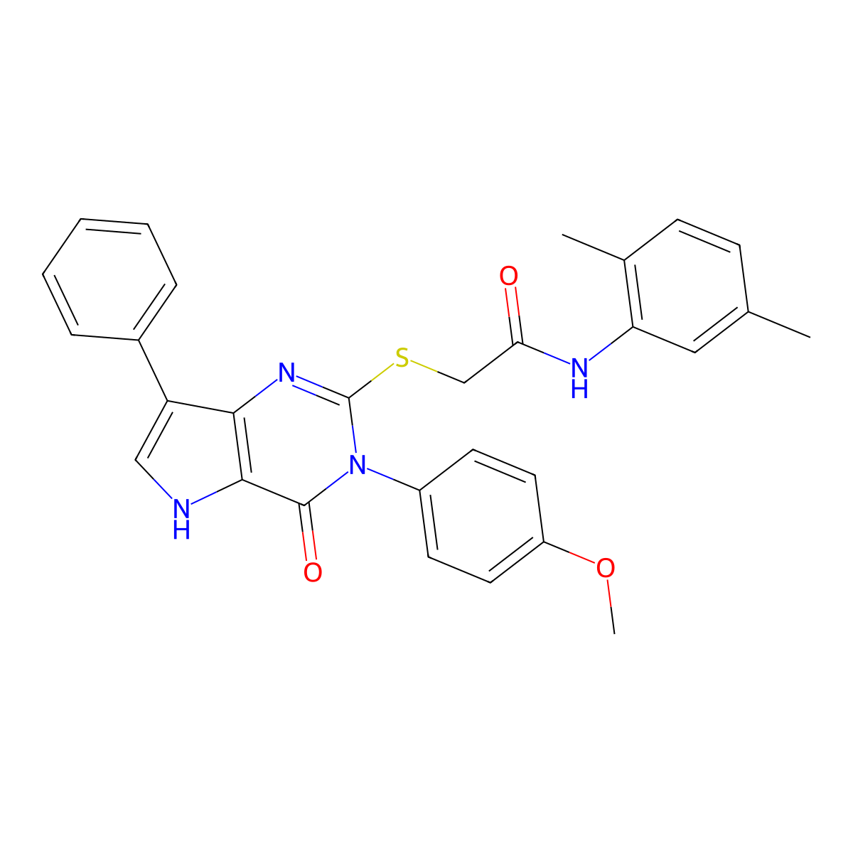 N-(2,5-dimethylphenyl)-2-{[3-(4-methoxyphenyl)-4-oxo-7-phenyl-3H,4H,5H-pyrrolo[3,2-d]pyrimidin-2-yl]sulfanyl}acetamide molecular structure, CAS 1794783-81-5