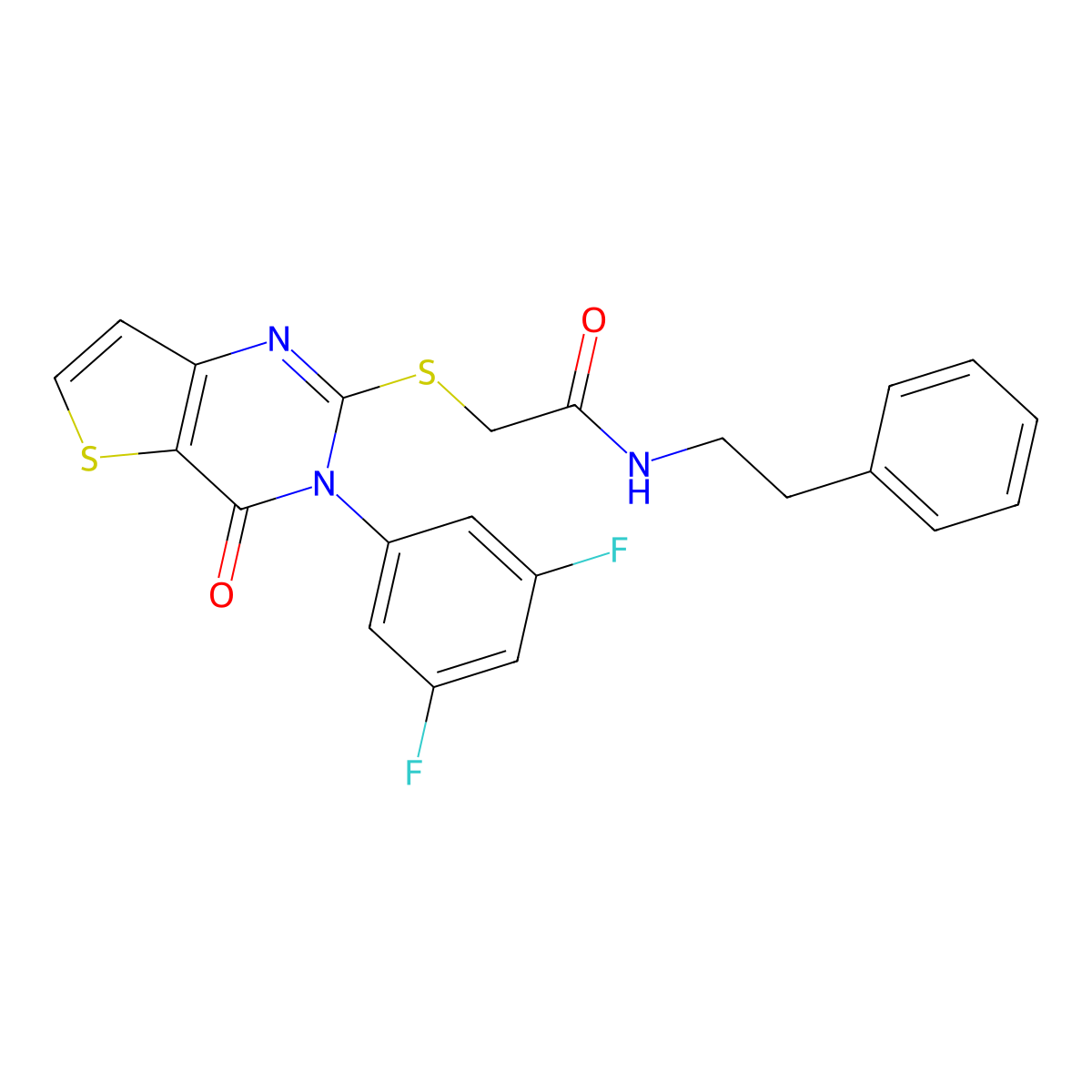2-{[3-(3,5-difluorophenyl)-4-oxo-3H,4H-thieno[3,2-d]pyrimidin-2-yl]sulfanyl}-N-(2-phenylethyl)acetamide molecular structure, CAS 1794786-03-0
