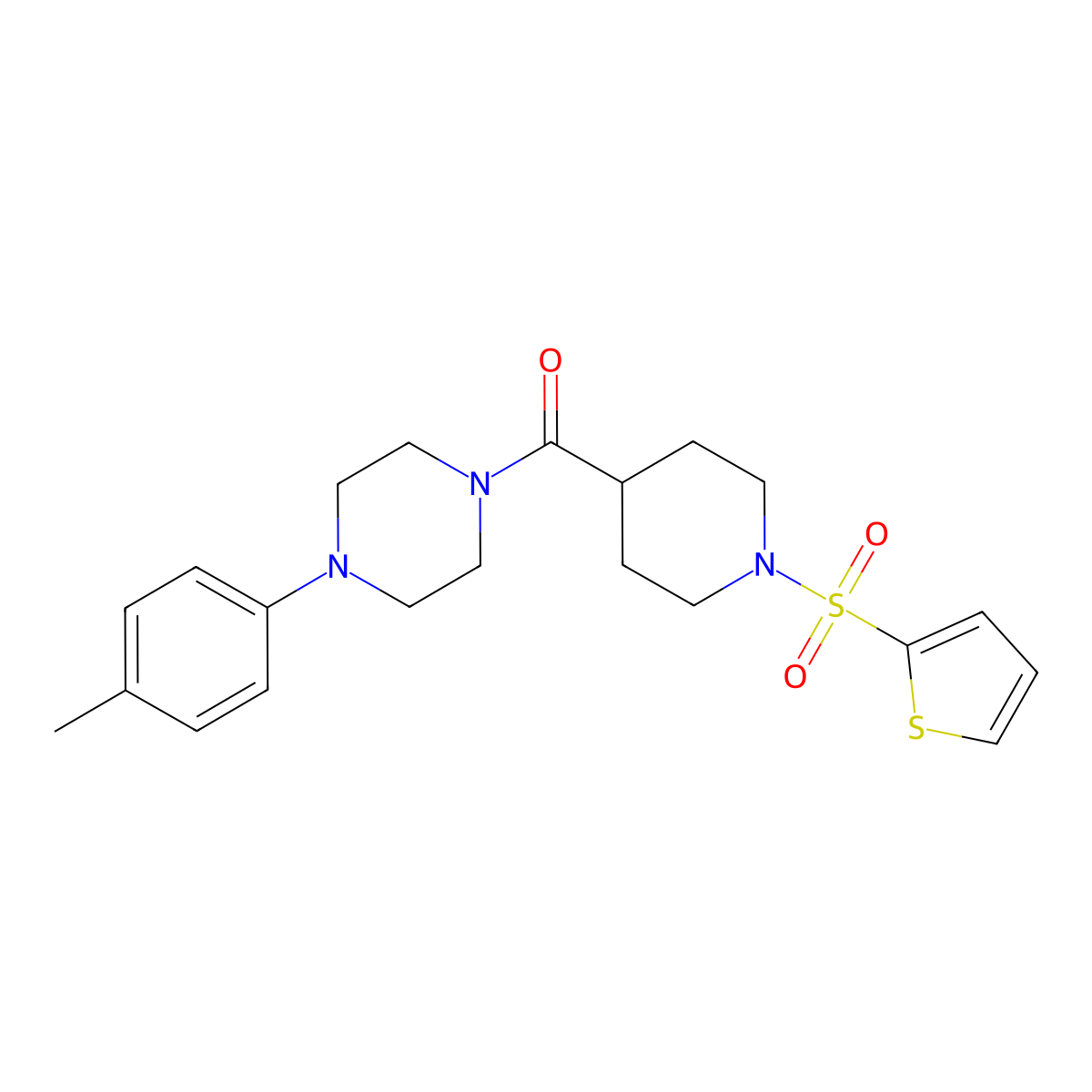 (1-(Thiophen-2-ylsulfonyl)piperidin-4-yl)(4-(p-tolyl)piperazin-1-yl)methanone molecular structure, CAS 1794794-75-4