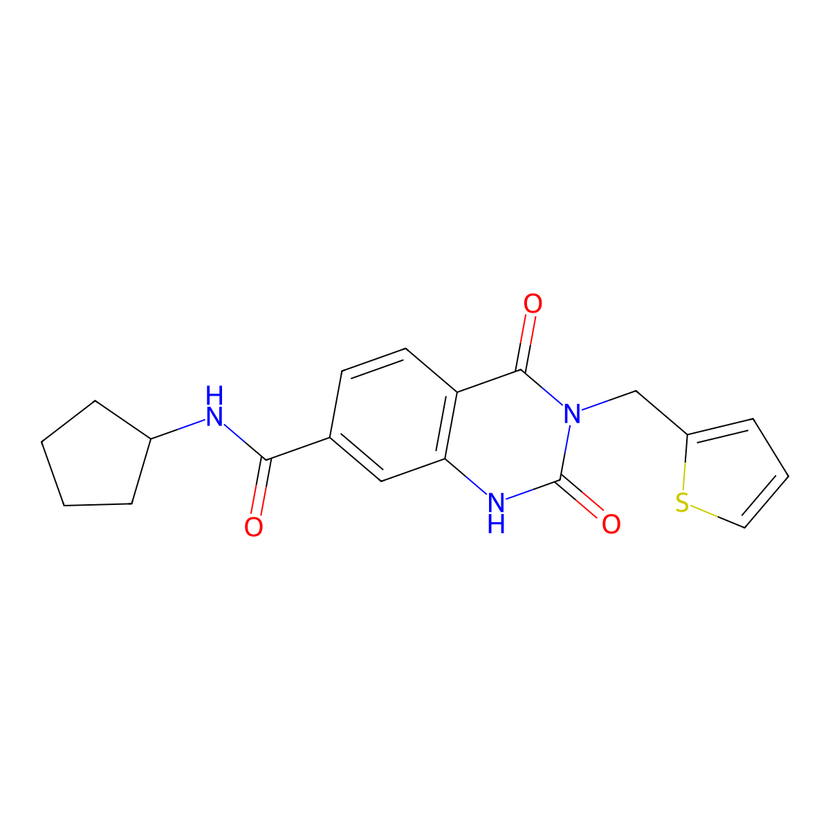 N-cyclopentyl-2,4-dioxo-3-(thiophen-2-ylmethyl)-1,2,3,4-tetrahydroquinazoline-7-carboxamide molecular structure, CAS 1794794-99-2