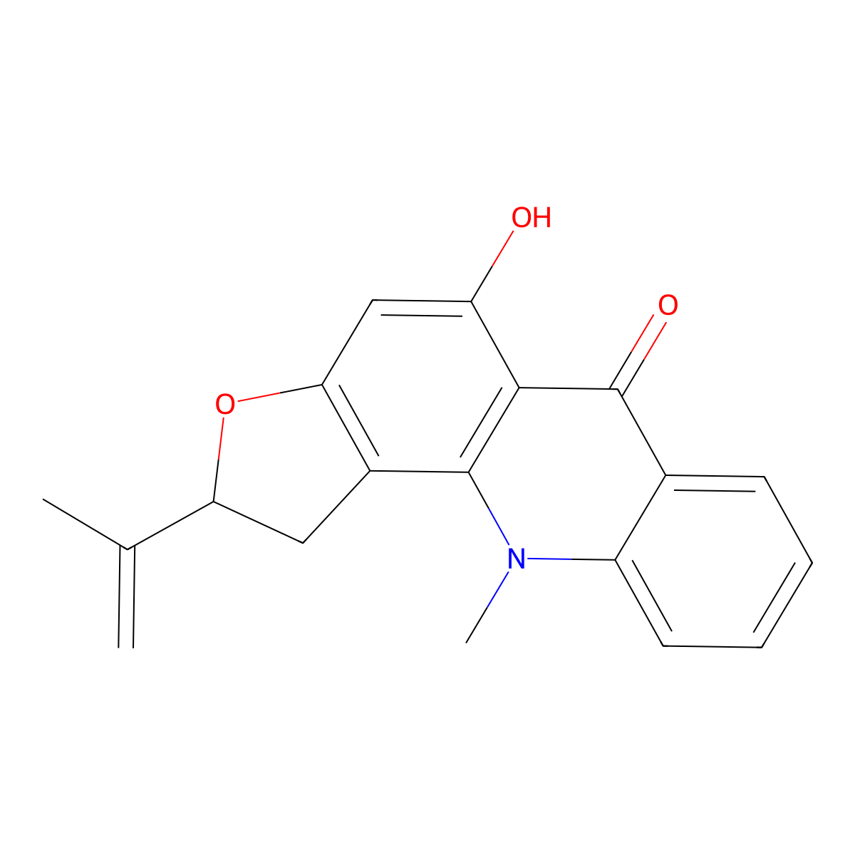 5-Hydroxy-11-methyl-2-(prop-1-EN-2-YL)-1H,2H,6H,11H-furo[2,3-C]acridin-6-one molecular structure, CAS 17948-33-3