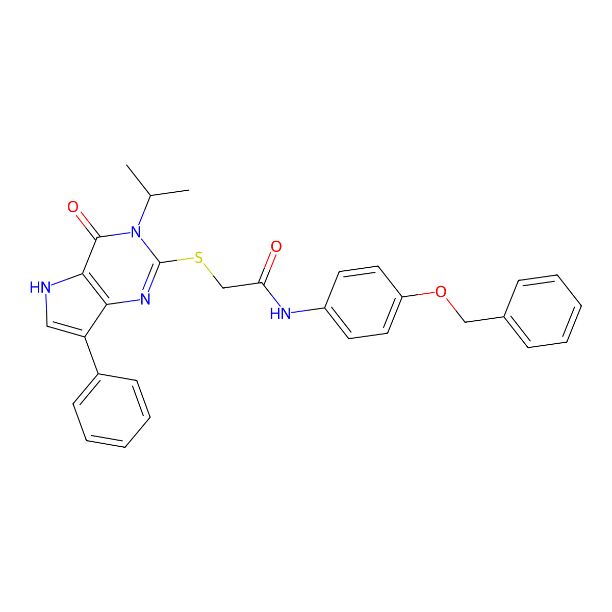 N-(4-(benzyloxy)phenyl)-2-((3-isopropyl-4-oxo-7-phenyl-4,5-dihydro-3H-pyrrolo[3,2-d]pyrimidin-2-yl)thio)acetamide molecular structure, CAS 1794805-62-1