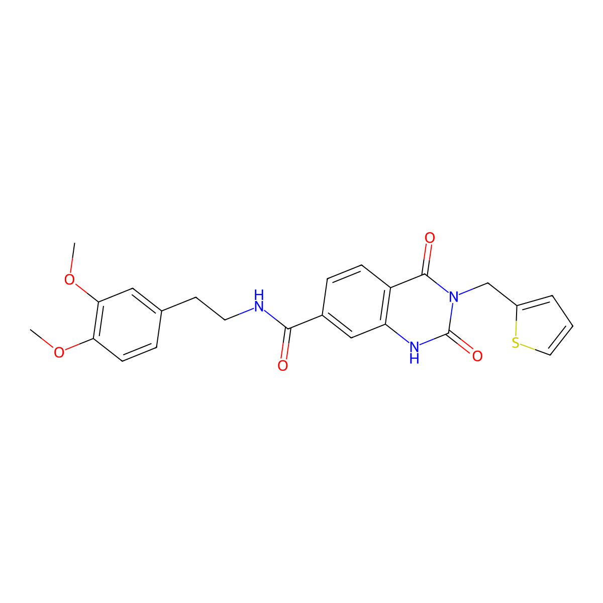 N-(3,4-dimethoxyphenethyl)-2,4-dioxo-3-(thiophen-2-ylmethyl)-1,2,3,4-tetrahydroquinazoline-7-carboxamide molecular structure, CAS 1794811-24-7