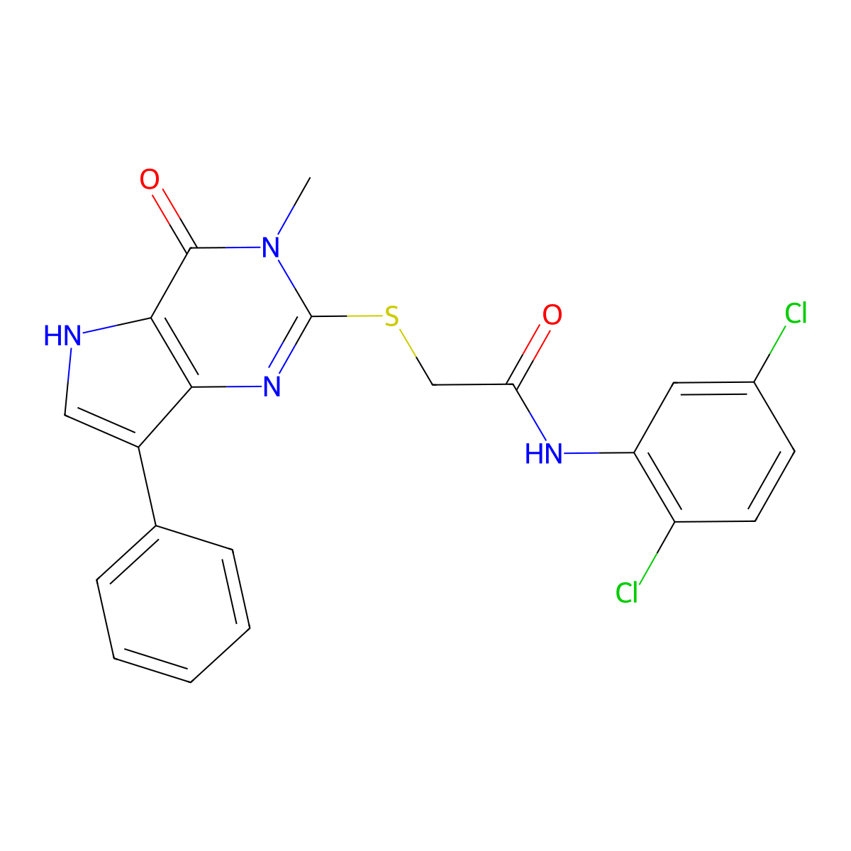 N-(2,5-dichlorophenyl)-2-((3-methyl-4-oxo-7-phenyl-4,5-dihydro-3H-pyrrolo[3,2-d]pyrimidin-2-yl)thio)acetamide molecular structure, CAS 1794818-58-8