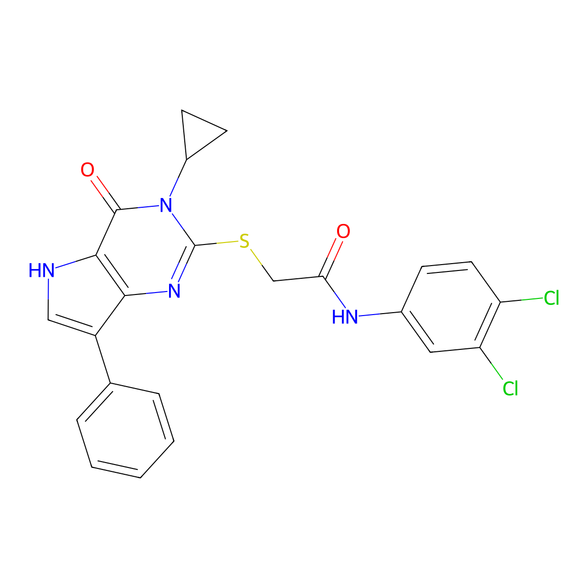 2-((3-cyclopropyl-4-oxo-7-phenyl-4,5-dihydro-3H-pyrrolo[3,2-d]pyrimidin-2-yl)thio)-N-(3,4-dichlorophenyl)acetamide molecular structure, CAS 1794818-73-7