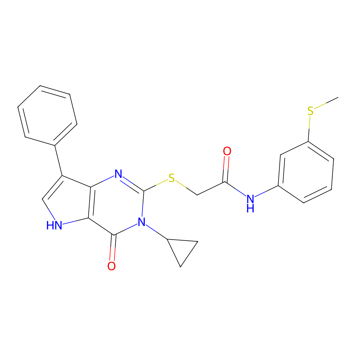 2-((3-cyclopropyl-4-oxo-7-phenyl-4,5-dihydro-3H-pyrrolo[3,2-d]pyrimidin-2-yl)thio)-N-(3-(methylthio)phenyl)acetamide molecular structure, CAS 1794819-33-2