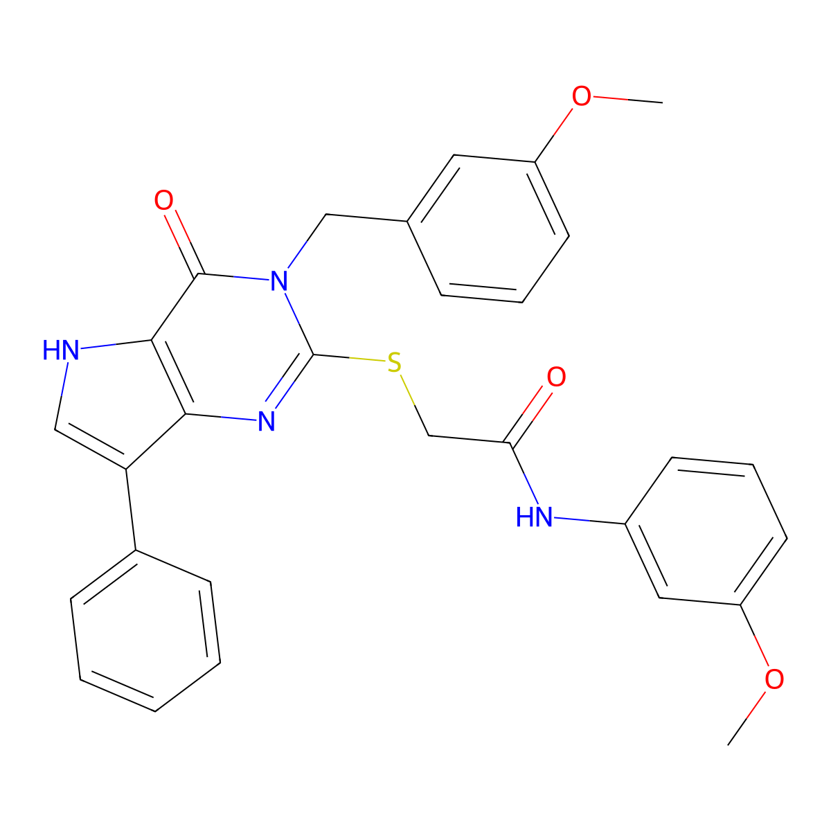 2-((3-(3-methoxybenzyl)-4-oxo-7-phenyl-4,5-dihydro-3H-pyrrolo[3,2-d]pyrimidin-2-yl)thio)-N-(3-methoxyphenyl)acetamide molecular structure, CAS 1794819-37-6