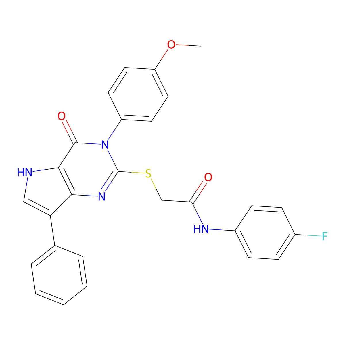 N-(4-fluorophenyl)-2-{[3-(4-methoxyphenyl)-4-oxo-7-phenyl-3H,4H,5H-pyrrolo[3,2-d]pyrimidin-2-yl]sulfanyl}acetamide molecular structure, CAS 1794819-45-6