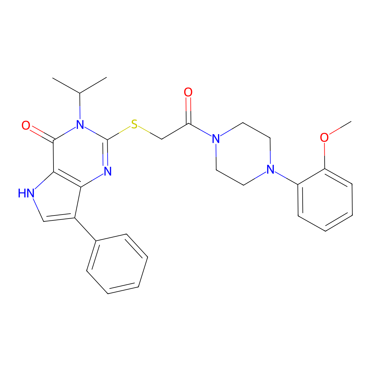 3-isopropyl-2-((2-(4-(2-methoxyphenyl)piperazin-1-yl)-2-oxoethyl)thio)-7-phenyl-3H-pyrrolo[3,2-d]pyrimidin-4(5H)-one molecular structure, CAS 1794829-42-7
