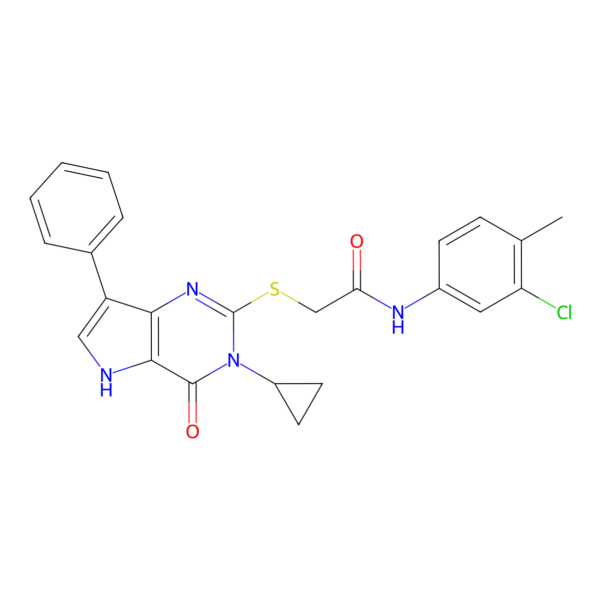 N-(3-chloro-4-methylphenyl)-2-((3-cyclopropyl-4-oxo-7-phenyl-4,5-dihydro-3H-pyrrolo[3,2-d]pyrimidin-2-yl)thio)acetamide molecular structure, CAS 1794829-48-3