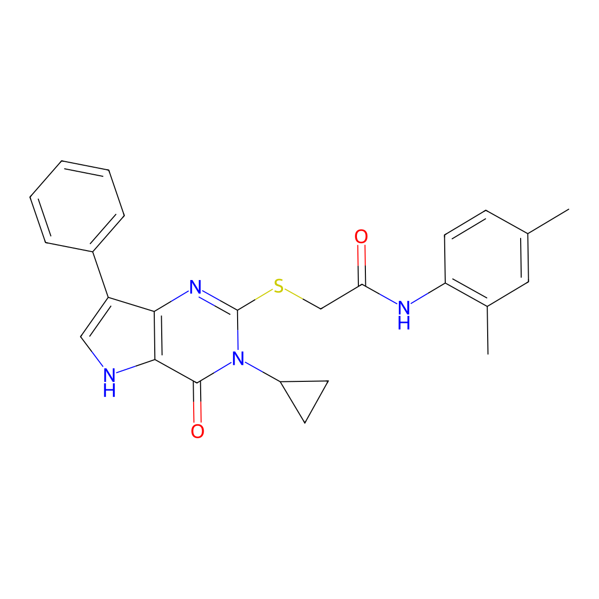 2-((3-cyclopropyl-4-oxo-7-phenyl-4,5-dihydro-3H-pyrrolo[3,2-d]pyrimidin-2-yl)thio)-N-(2,4-dimethylphenyl)acetamide molecular structure, CAS 1794838-39-3