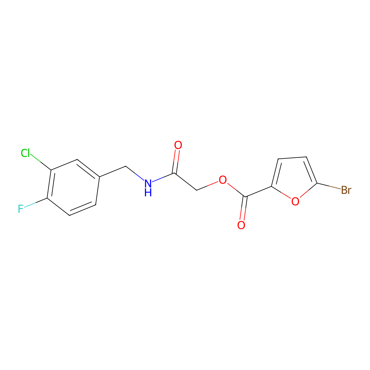 {[(3-Chloro-4-fluorophenyl)methyl]carbamoyl}methyl 5-bromofuran-2-carboxylate molecular structure, CAS 1794843-36-9