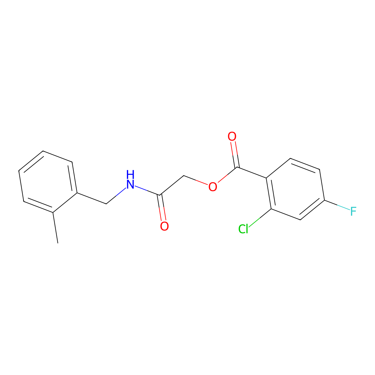{[(2-Methylphenyl)methyl]carbamoyl}methyl 2-chloro-4-fluorobenzoate molecular structure, CAS 1794844-92-0