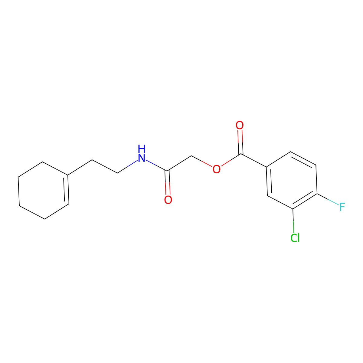 {[2-(Cyclohex-1-EN-1-YL)ethyl]carbamoyl}methyl 3-chloro-4-fluorobenzoate molecular structure, CAS 1794850-69-3