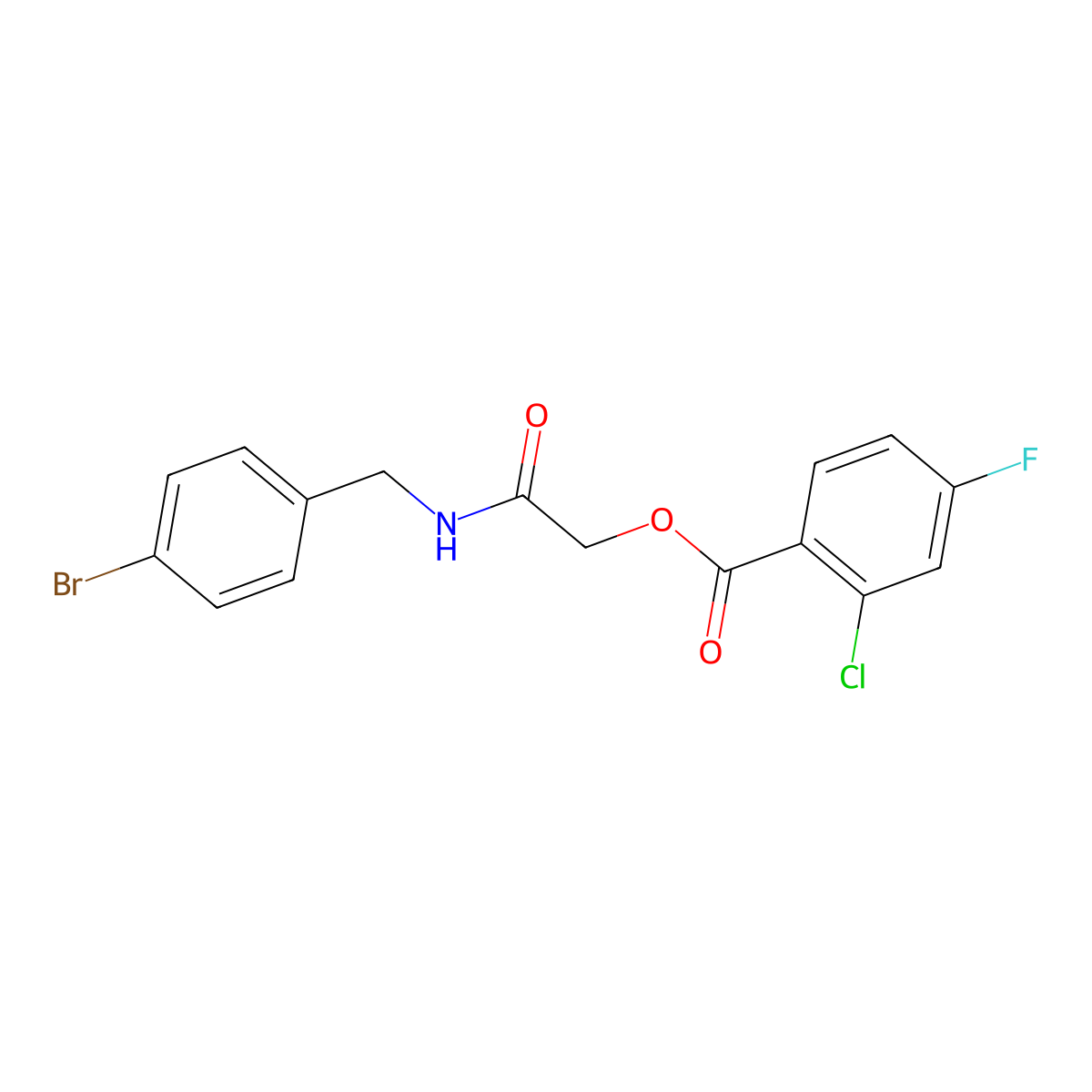 {[(4-Bromophenyl)methyl]carbamoyl}methyl 2-chloro-4-fluorobenzoate molecular structure, CAS 1794852-53-1