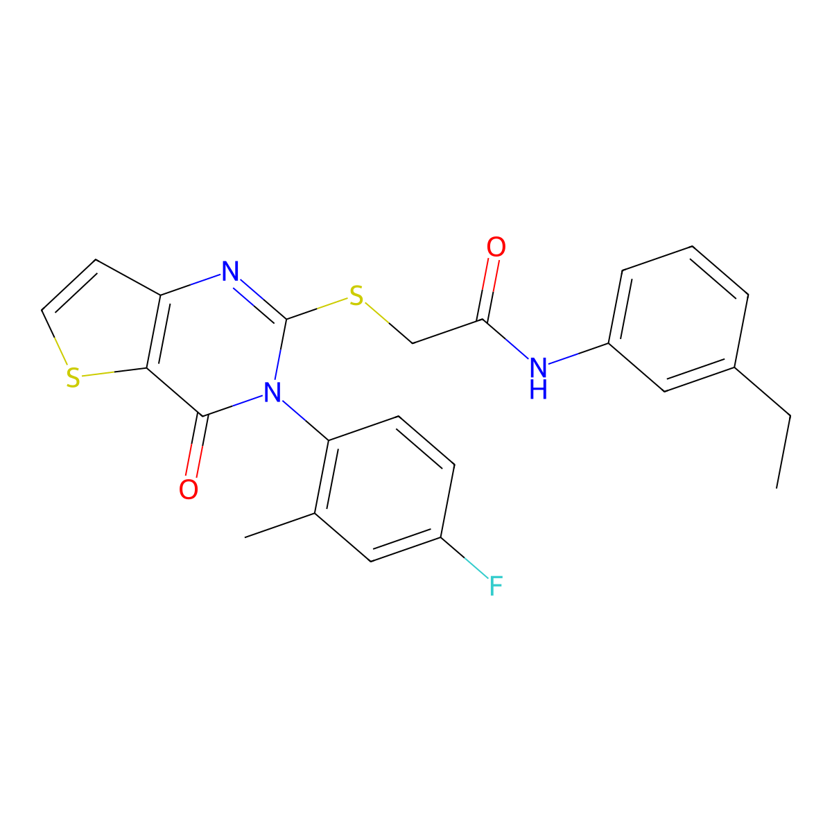 N-(3-ethylphenyl)-2-{[3-(4-fluoro-2-methylphenyl)-4-oxo-3H,4H-thieno[3,2-d]pyrimidin-2-yl]sulfanyl}acetamide molecular structure, CAS 1794855-09-6