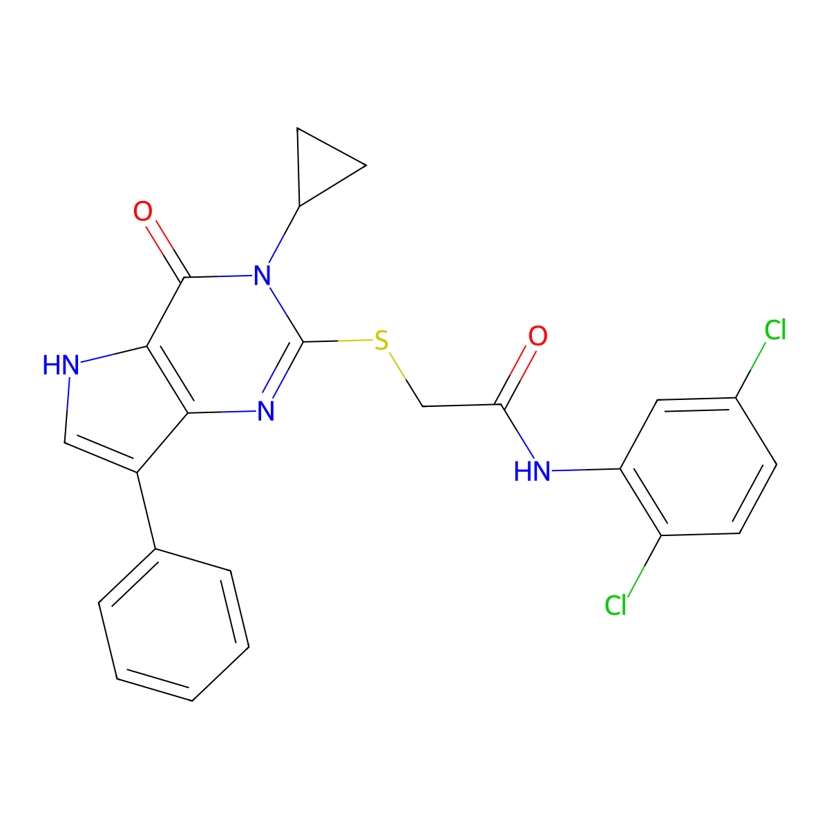 2-((3-cyclopropyl-4-oxo-7-phenyl-4,5-dihydro-3H-pyrrolo[3,2-d]pyrimidin-2-yl)thio)-N-(2,5-dichlorophenyl)acetamide molecular structure, CAS 1794887-39-0