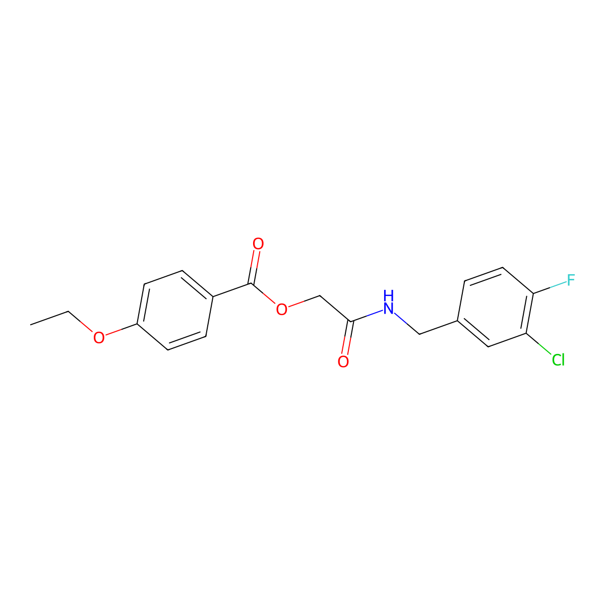 {[(3-Chloro-4-fluorophenyl)methyl]carbamoyl}methyl 4-ethoxybenzoate molecular structure, CAS 1794896-25-5
