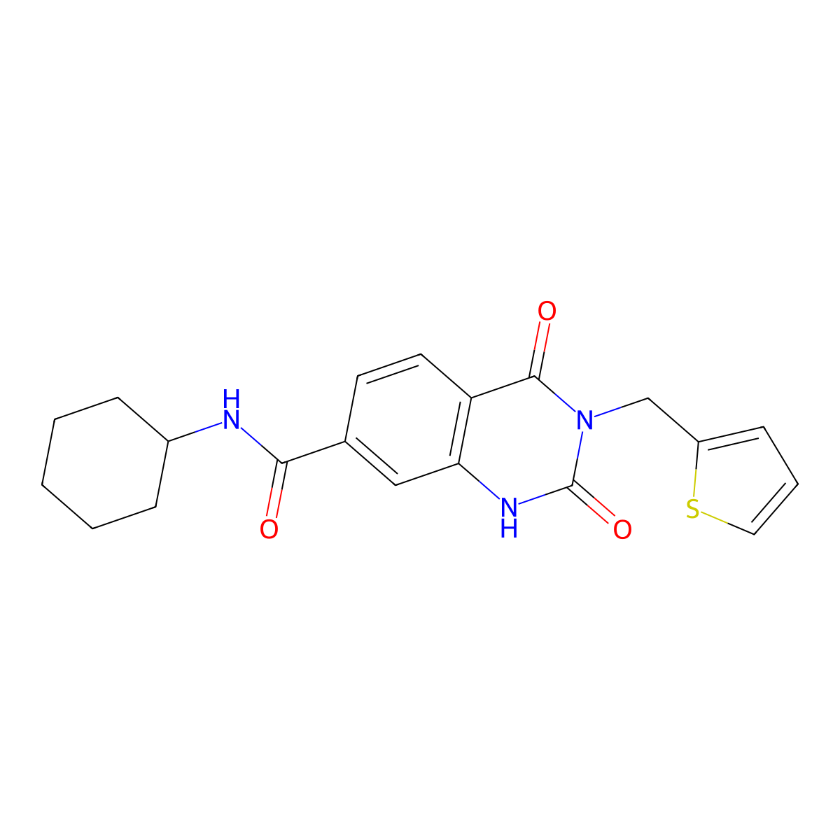 N-cyclohexyl-2,4-dioxo-3-(thiophen-2-ylmethyl)-1,2,3,4-tetrahydroquinazoline-7-carboxamide molecular structure, CAS 1794897-83-8