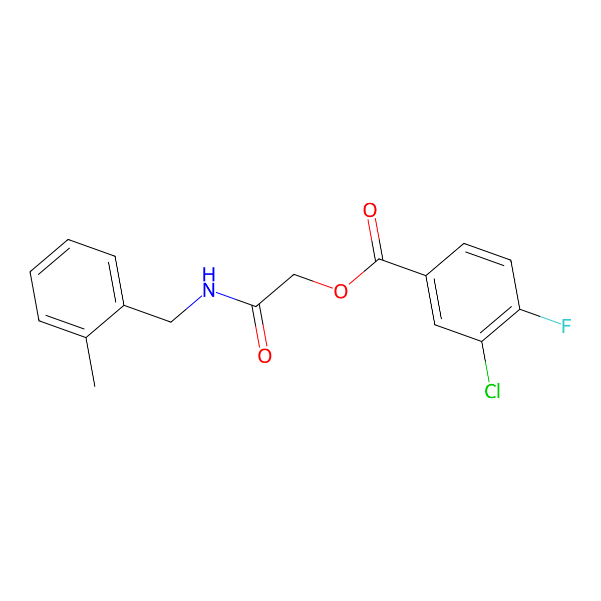 {[(2-Methylphenyl)methyl]carbamoyl}methyl 3-chloro-4-fluorobenzoate molecular structure, CAS 1794910-00-1