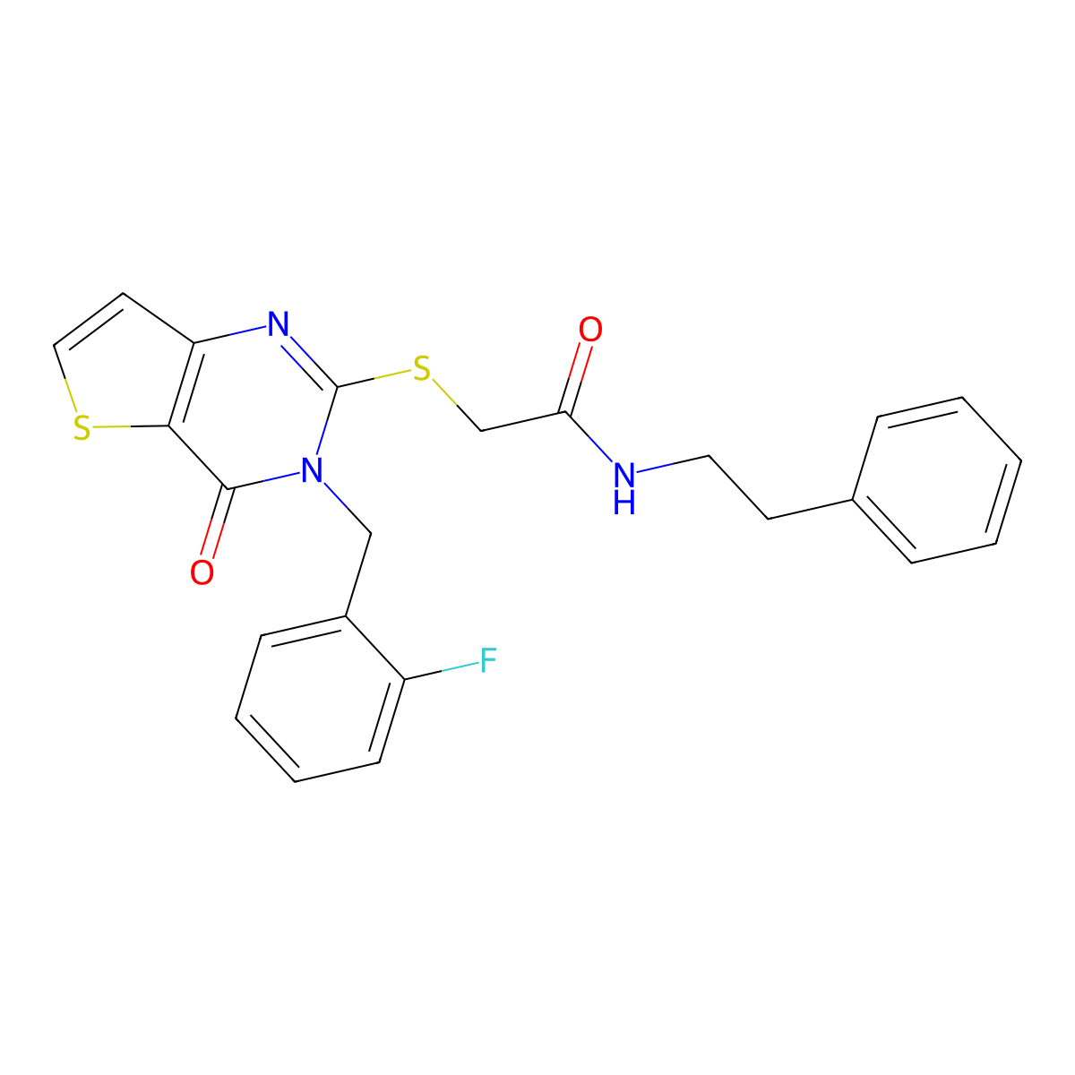 2-({3-[(2-fluorophenyl)methyl]-4-oxo-3H,4H-thieno[3,2-d]pyrimidin-2-yl}sulfanyl)-N-(2-phenylethyl)acetamide molecular structure, CAS 1794910-19-2