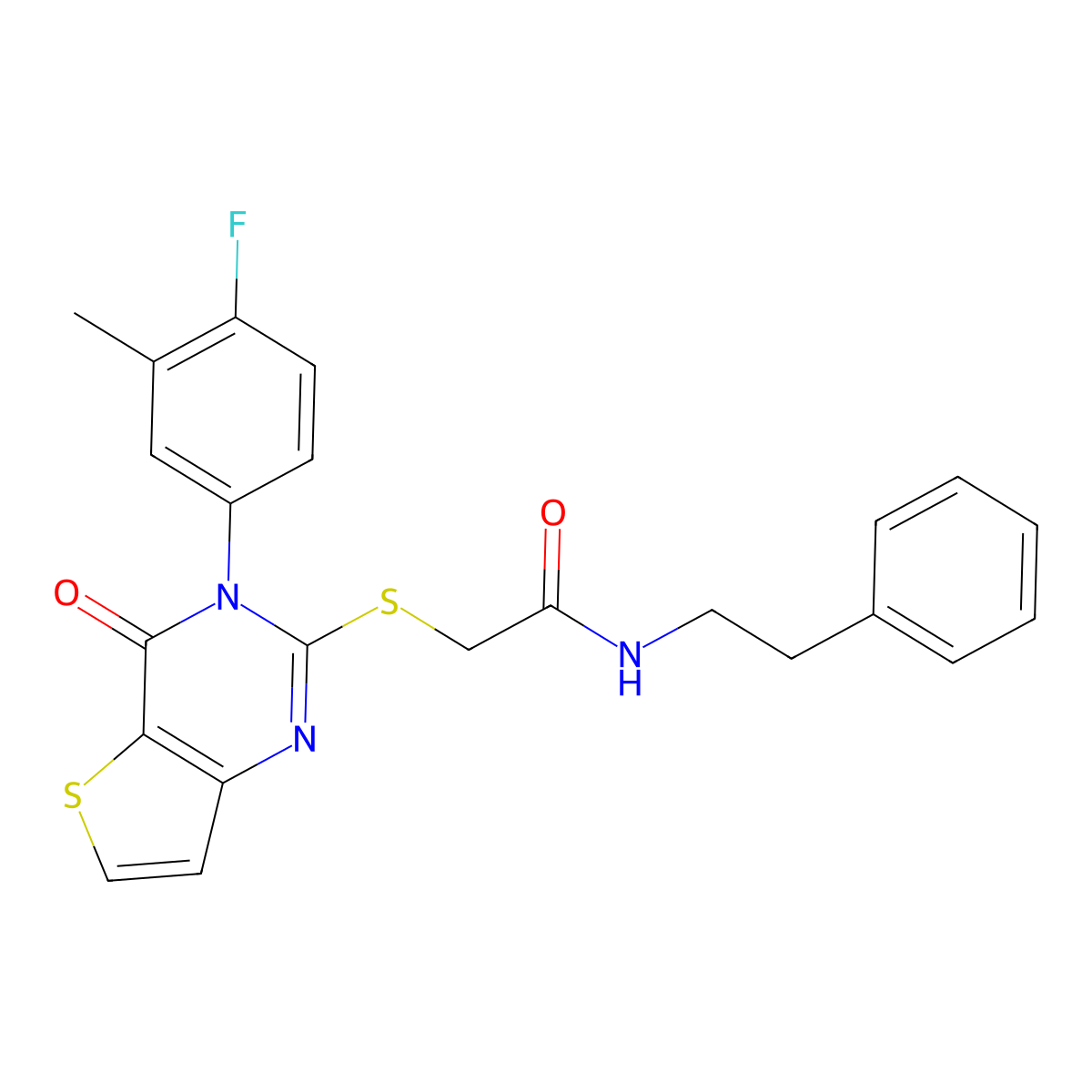 2-{[3-(4-fluoro-3-methylphenyl)-4-oxo-3H,4H-thieno[3,2-d]pyrimidin-2-yl]sulfanyl}-N-(2-phenylethyl)acetamide molecular structure, CAS 1794910-38-5