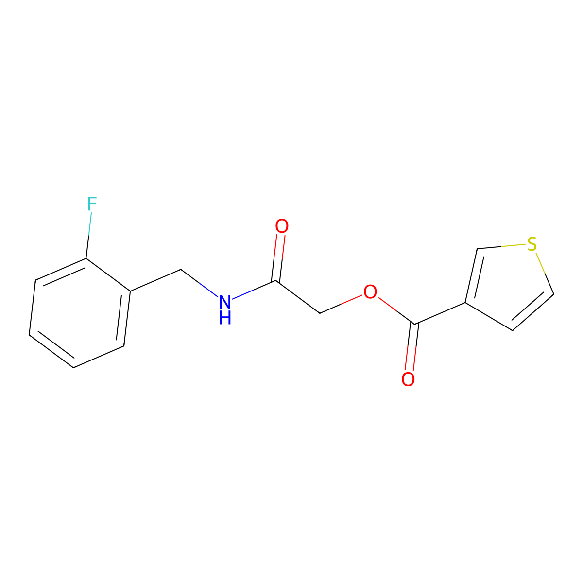 {[(2-Fluorophenyl)methyl]carbamoyl}methyl thiophene-3-carboxylate molecular structure, CAS 1794916-43-0