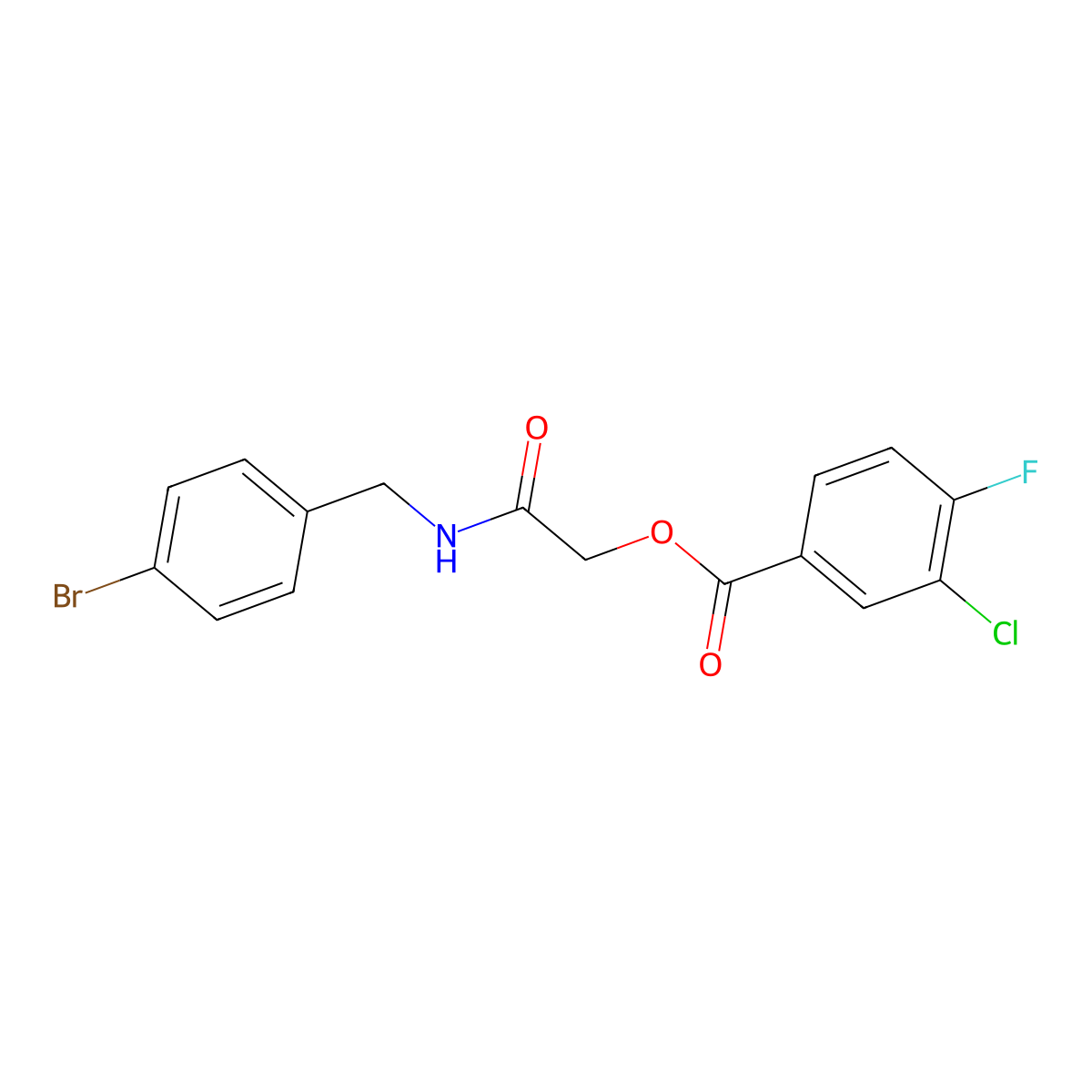 {[(4-Bromophenyl)methyl]carbamoyl}methyl 3-chloro-4-fluorobenzoate molecular structure, CAS 1794916-54-3