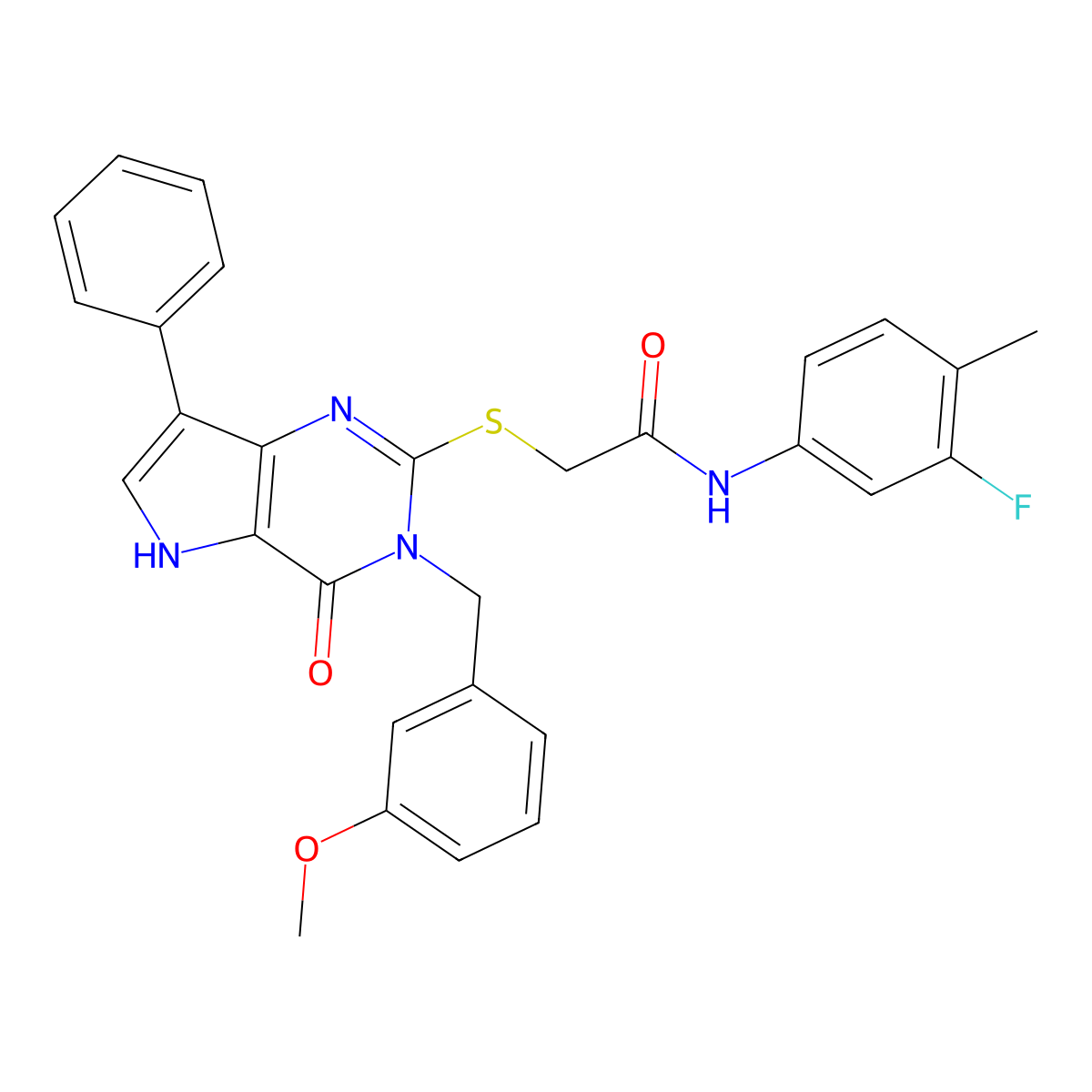 N-(3-fluoro-4-methylphenyl)-2-((3-(3-methoxybenzyl)-4-oxo-7-phenyl-4,5-dihydro-3H-pyrrolo[3,2-d]pyrimidin-2-yl)thio)acetamide molecular structure, CAS 1794922-55-6