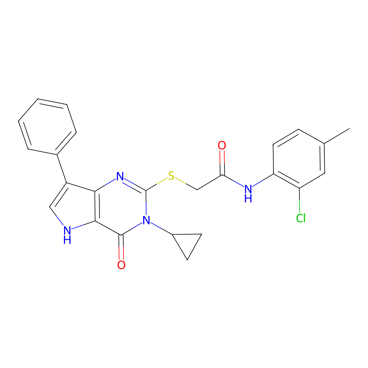 N-(2-chloro-4-methylphenyl)-2-((3-cyclopropyl-4-oxo-7-phenyl-4,5-dihydro-3H-pyrrolo[3,2-d]pyrimidin-2-yl)thio)acetamide molecular structure, CAS 1794922-64-7
