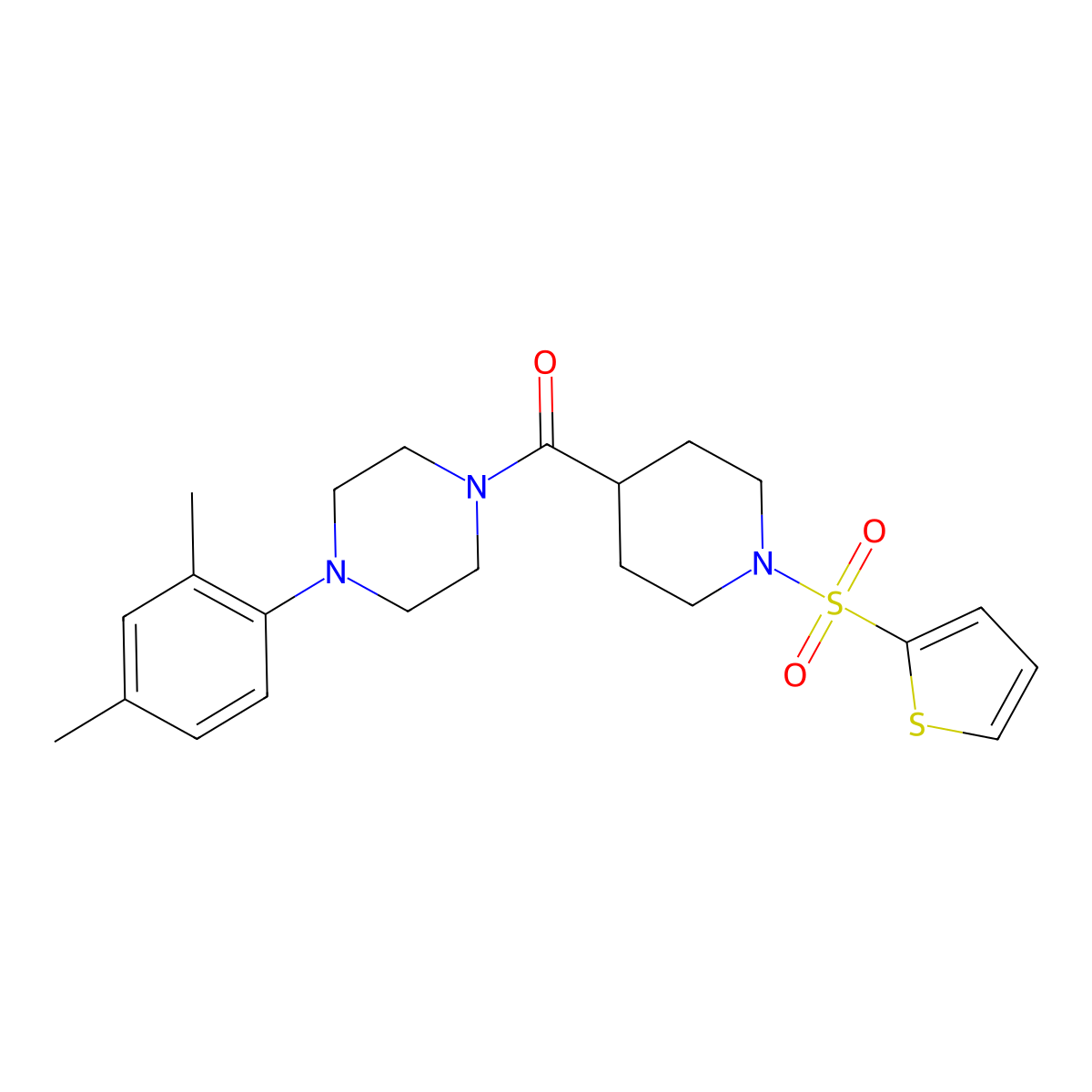 1-(2,4-Dimethylphenyl)-4-[1-(thiophene-2-sulfonyl)piperidine-4-carbonyl]piperazine molecular structure, CAS 1794932-70-9