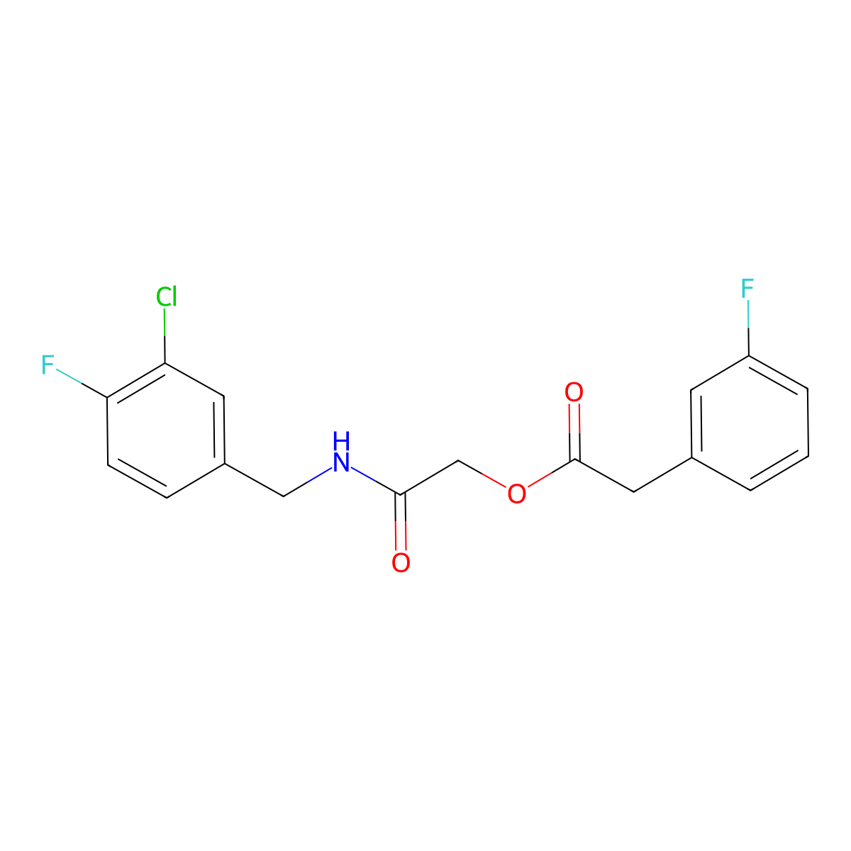2-[(3-Chloro-4-fluorobenzyl)amino]-2-oxoethyl (3-fluorophenyl)acetate molecular structure, CAS 1794938-54-7