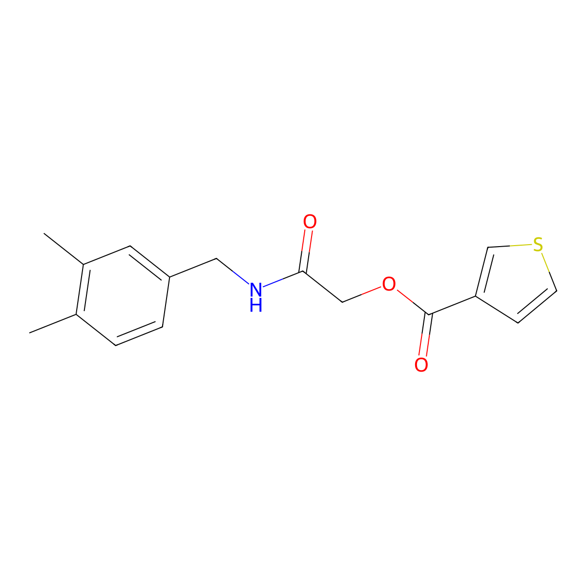 {[(3,4-Dimethylphenyl)methyl]carbamoyl}methyl thiophene-3-carboxylate molecular structure, CAS 1794939-26-6
