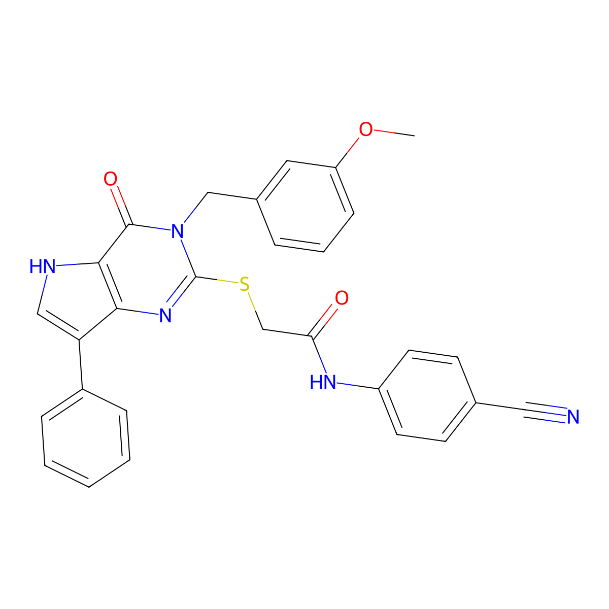 N-(4-cyanophenyl)-2-({3-[(3-methoxyphenyl)methyl]-4-oxo-7-phenyl-3H,4H,5H-pyrrolo[3,2-d]pyrimidin-2-yl}sulfanyl)acetamide molecular structure, CAS 1794943-70-6